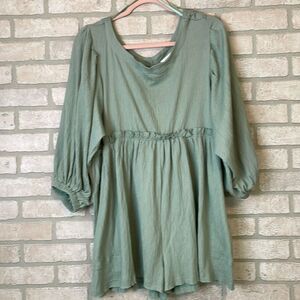 Mable Shorts Romper green Balloon Sleeve Minimalist Coastal Sz L